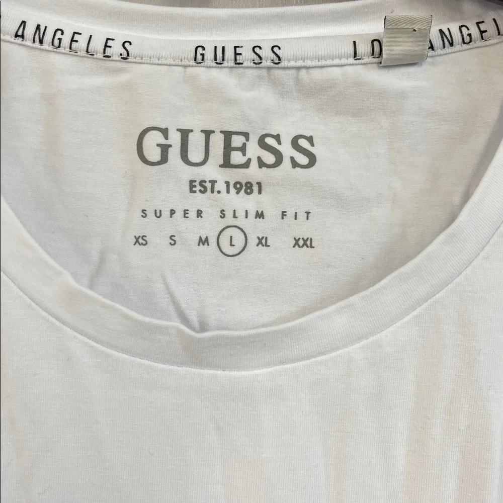 Guess Iridescent Triangle Logo T-Shirt White Rainbow Prism Graphic Tee - Picture 4 of 5